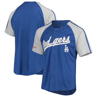 mens stitches royal los angeles dodgers button down raglan 